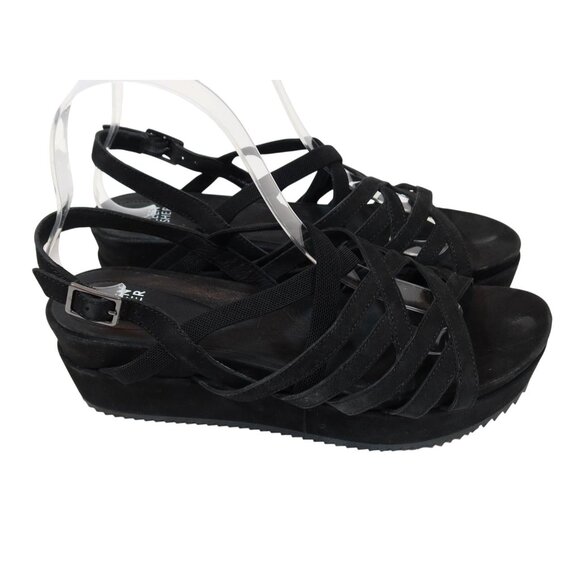 EILEEN FISHER Suede Platform Strappy Sandals Size 8.5 Black Casual Summer - Picture 1 of 11